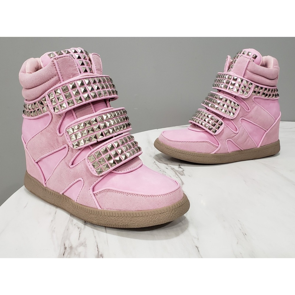 PINK Dolls Kill Ambient Wedge Sneakers Studs Darker WAVS Size 11 gothic punk emo